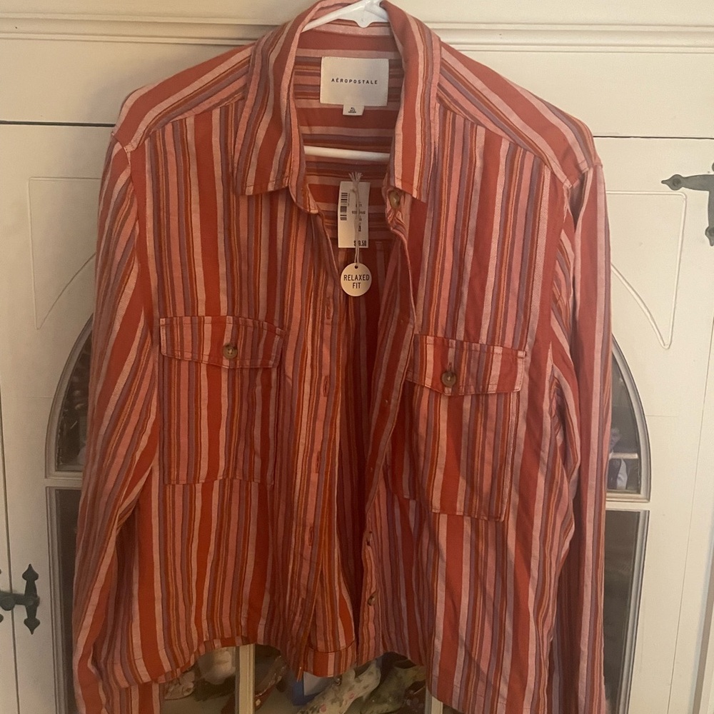 Aeropostale Rust and Lavender Striped Shirt